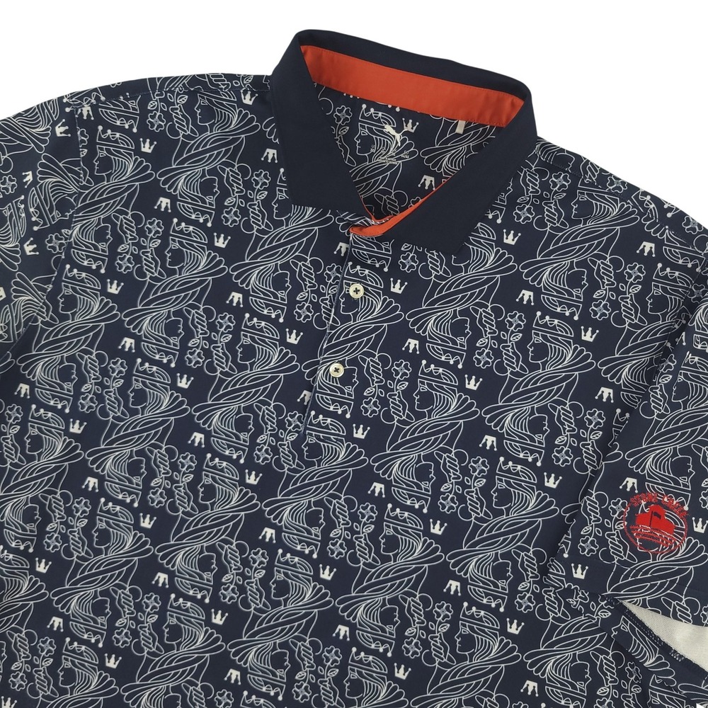 Puma Polo Shirt Mens 2XL Blue Playing Card Graphic Golf Performance Stretch Top
